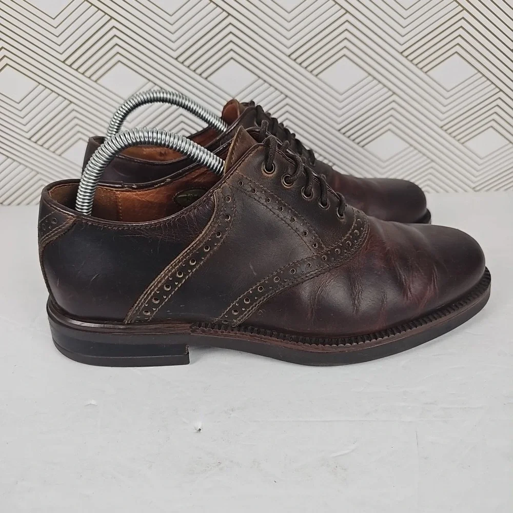 Johnston & Murphy Passport Men's 8M Shoes Saddle Oxford Brown Leather Italy Made